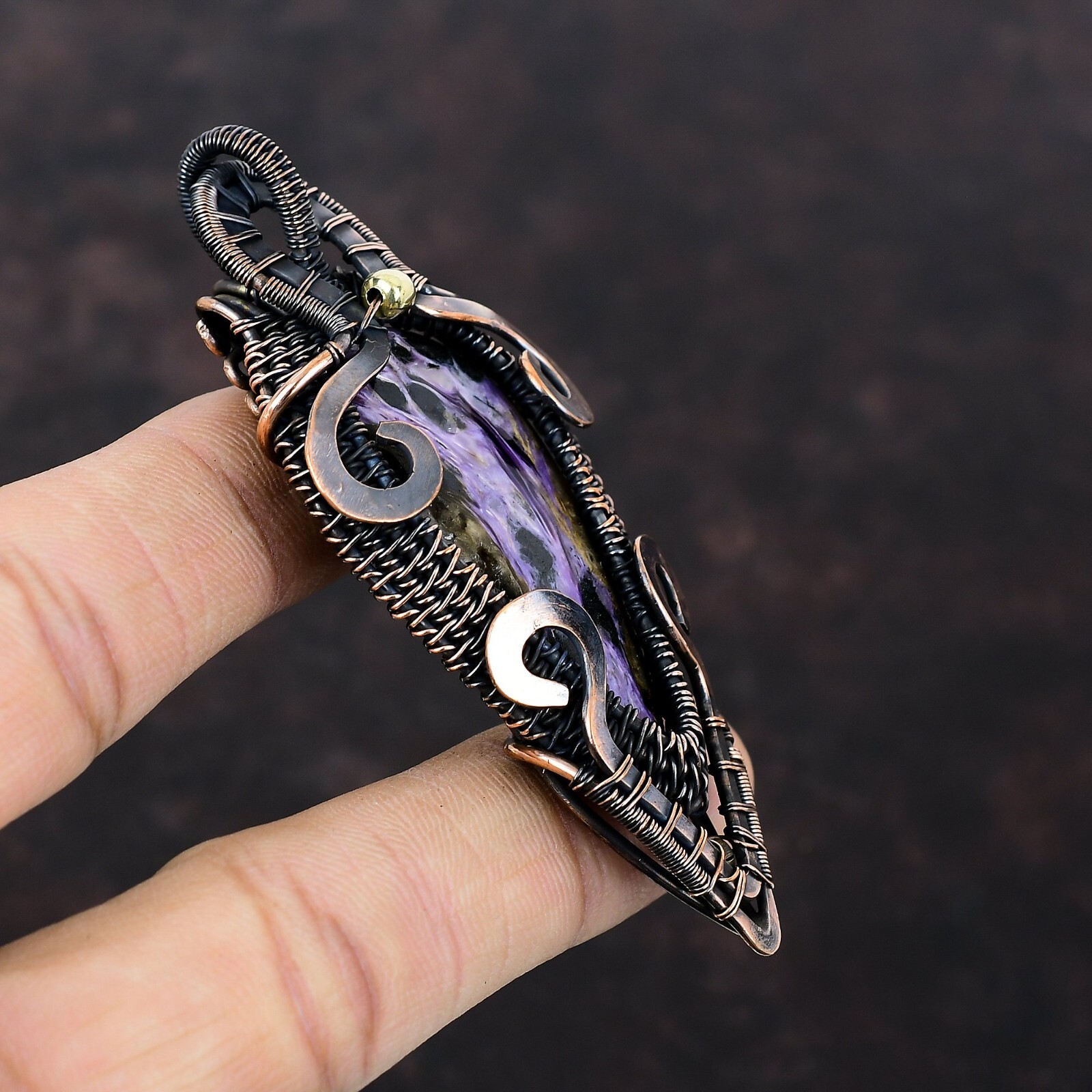 Women Day Sale Russian Charoite Copper Mother Gift Wire Wrapped Pendant 3.23″