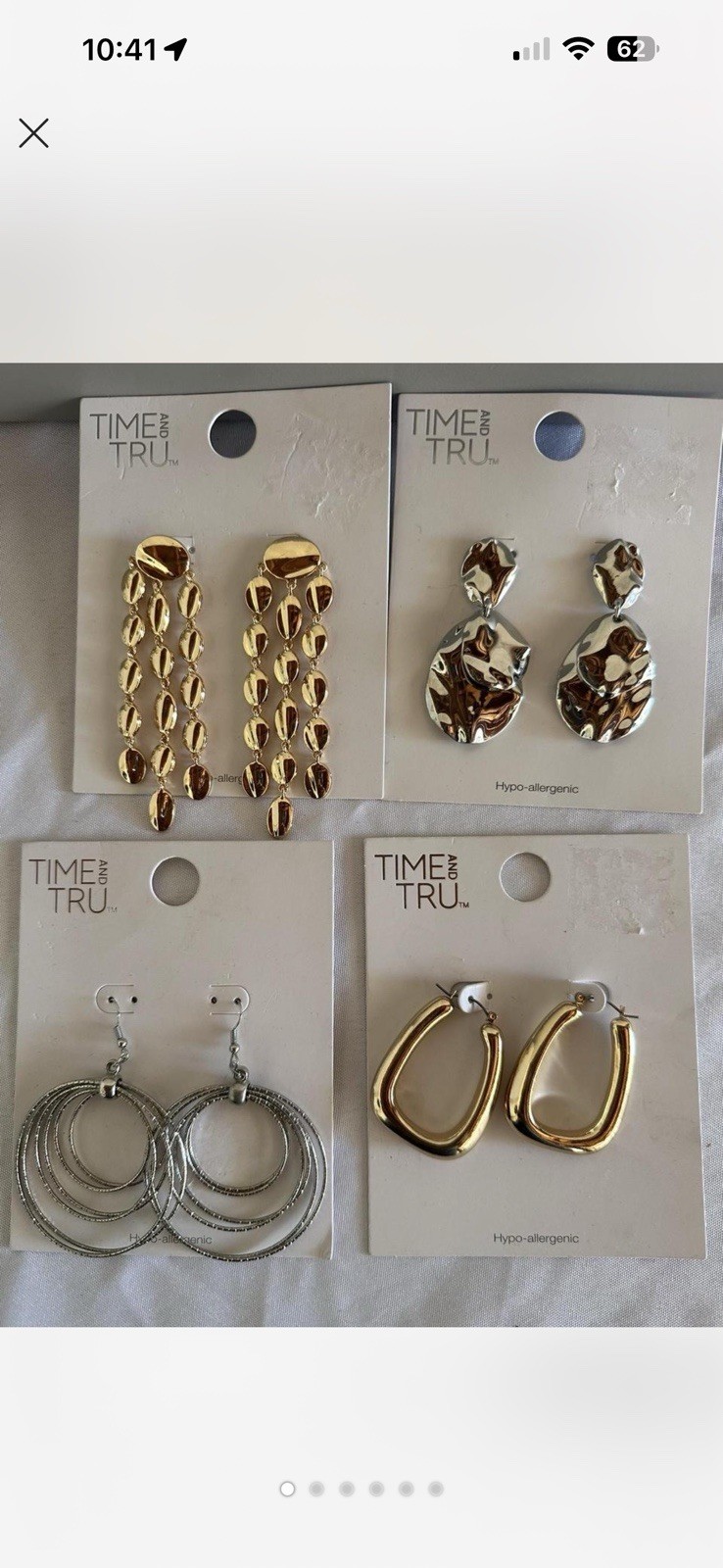 Time and Tru Earrings Set Gold Silver Hypo-allergenic Dangle Hoop 4 Pairs
