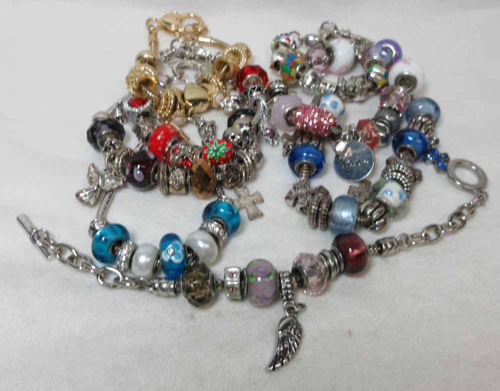 LOT OF SLIDE CHARM BRACELETS ASSORTED LOT MULTI COLOR ART GLASS #7