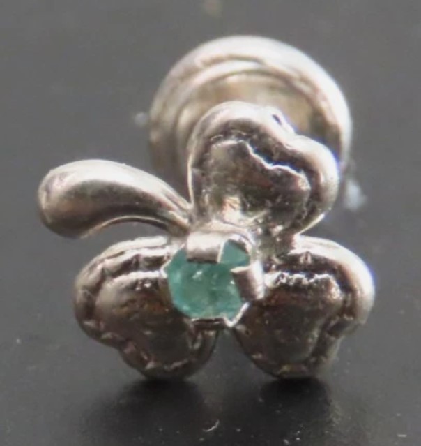 Earrings, 925 Silver Clover with Natural Emerald