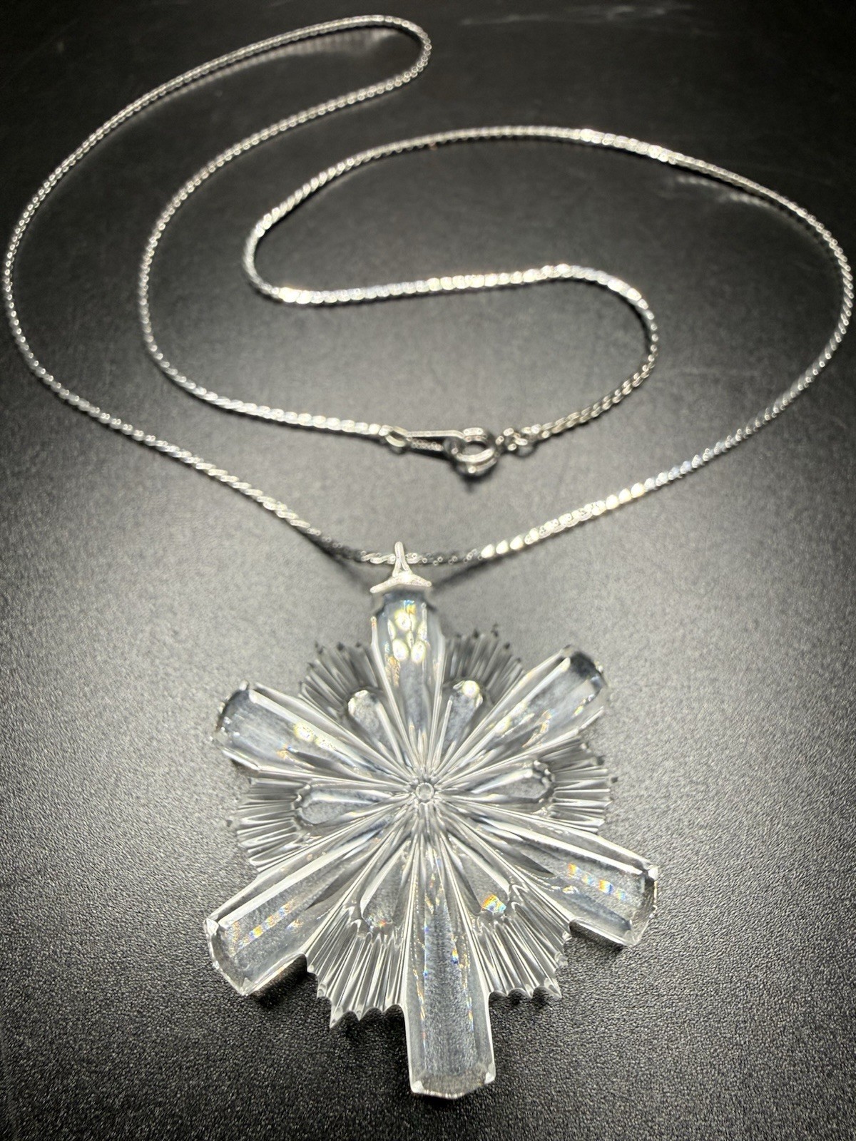 Gorham Foxtail Chain Necklace Faceted Glass/Crystal Starburst Pendant 24″