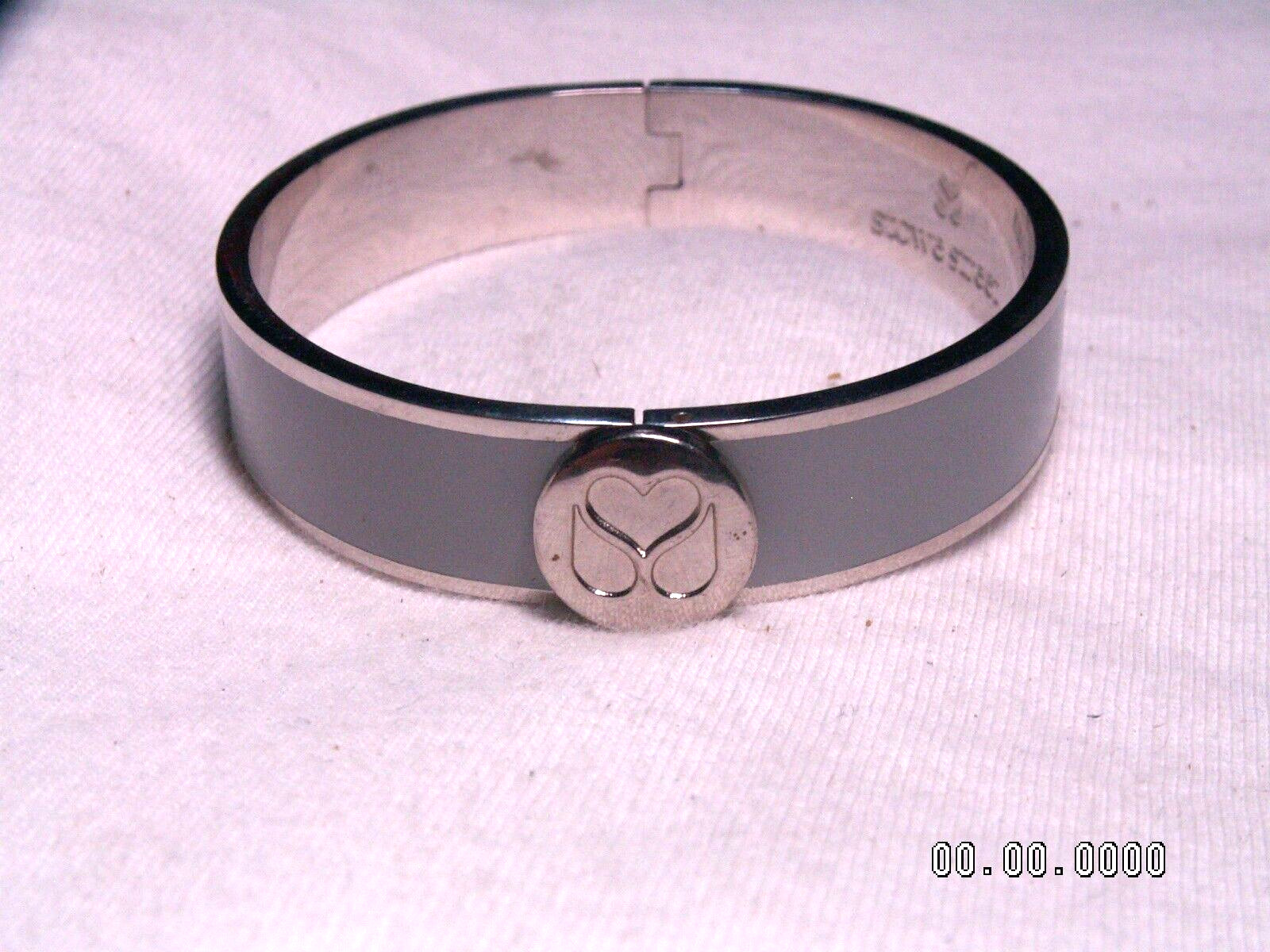 …STOWE STREET…Silver Tone, Gray Enamel 13mm Wide Hinged Bangle Bracelet…