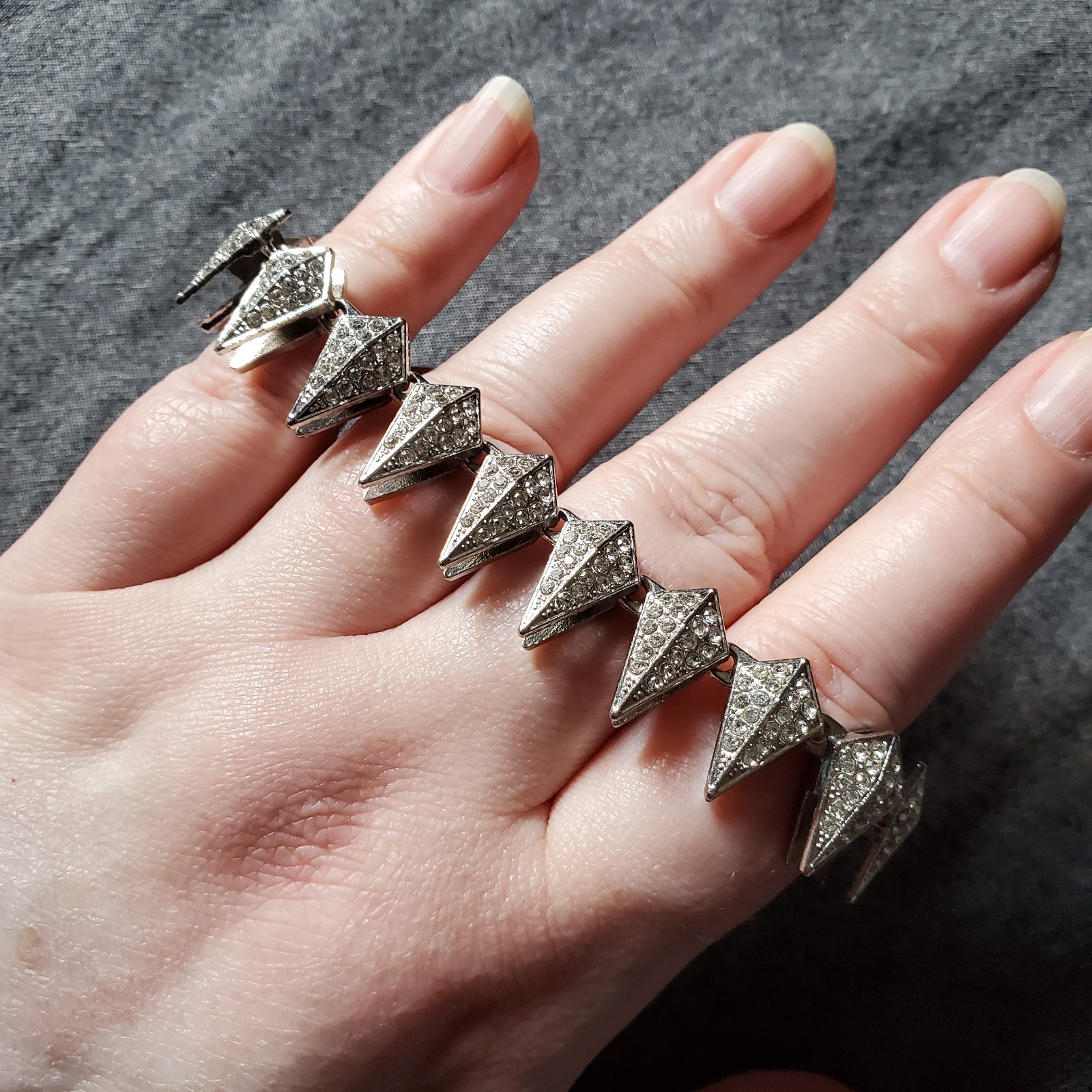Rhinestone Spike Bracelet, 8 inch silver tone link bracelet