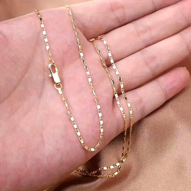 26 Inch Fashion Sparkling 18K Gold Plated Necklace Punk Flat Link Chain Durable