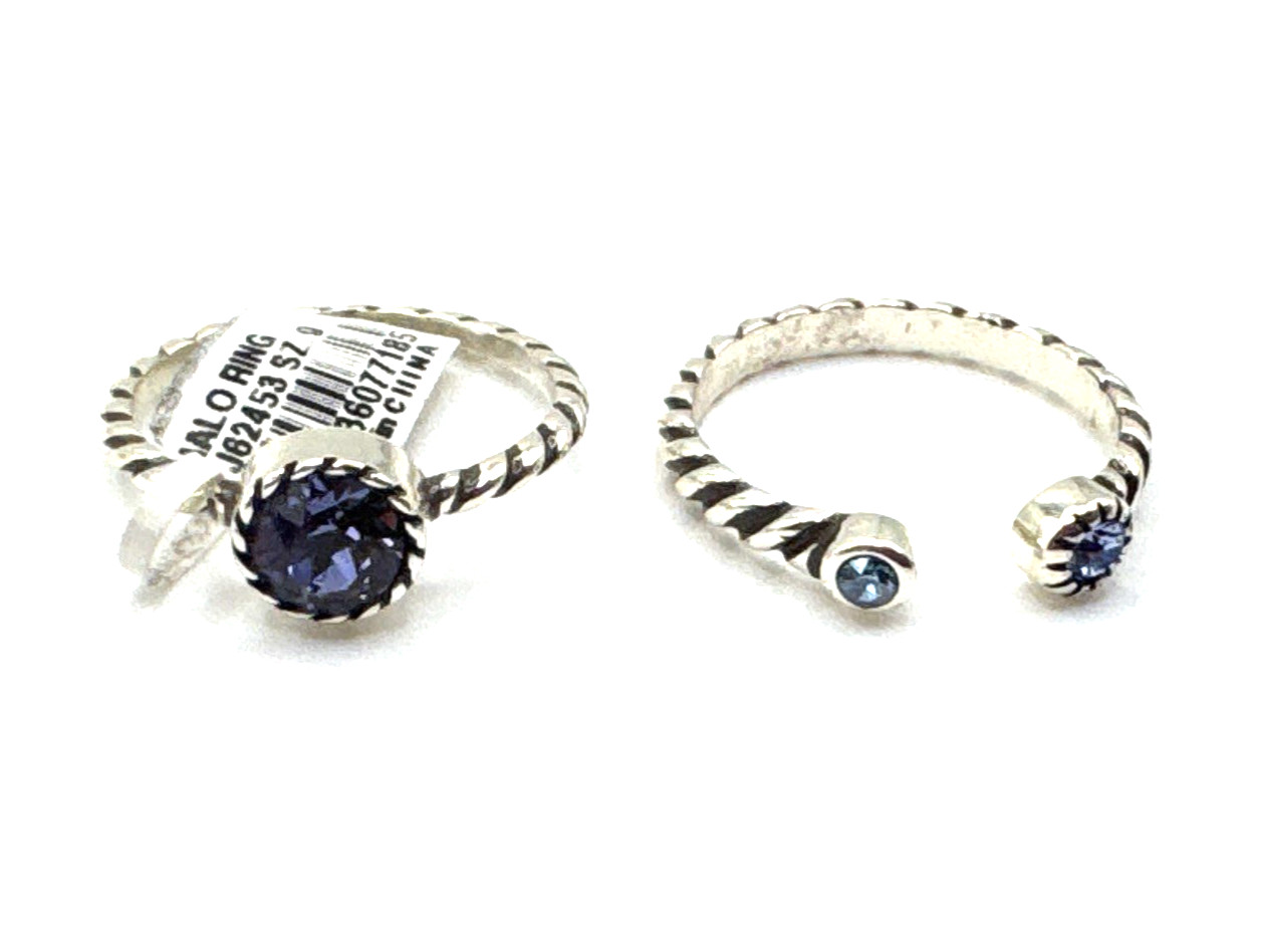 Brighton Halo Blue Purple Crystals Stackable Silver Ring Size 8/9-2 Rings