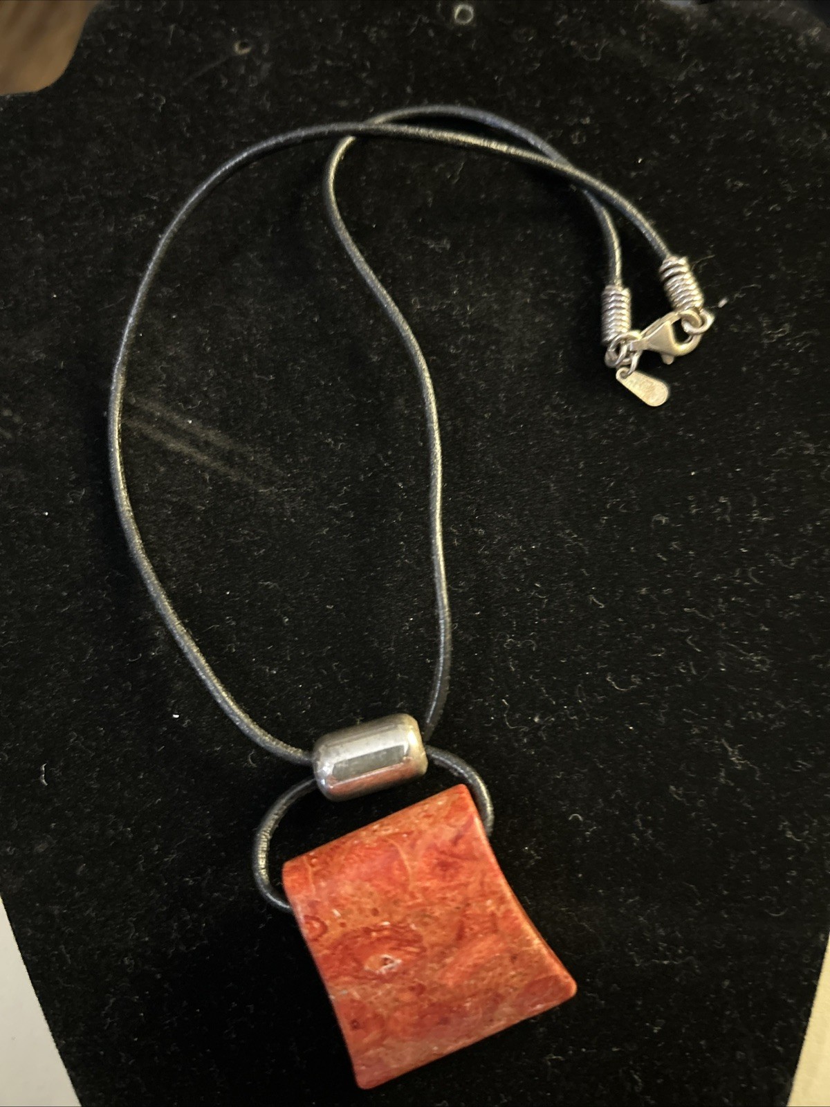 Silpada Sterling Silver Sponge Coral Pendant Black Leather Cord Necklace N0965