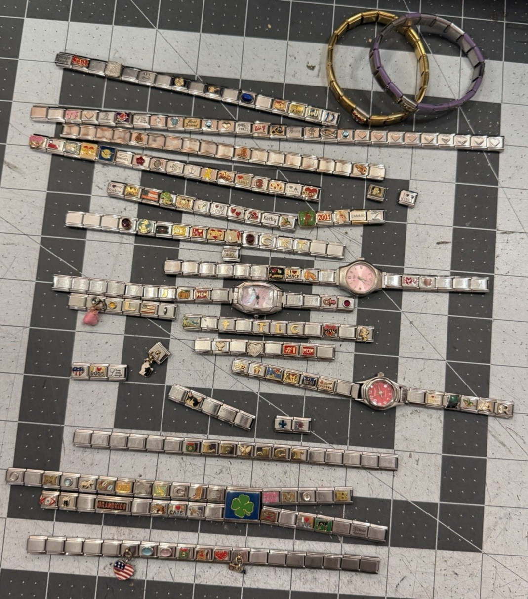 ~313 Italian Charm Bracelet assorted Lot modular links Travel Religious