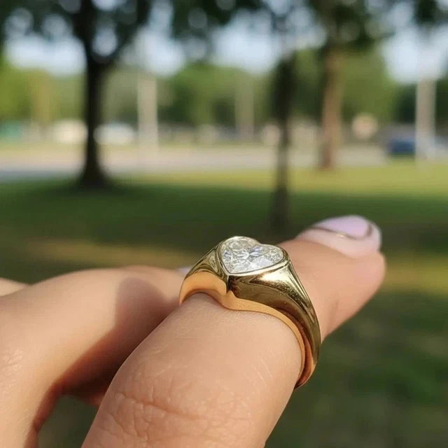 Heart Cut Simulated Diamond Fancy Wedding Band Ring In 14k Yellow Gold Plated