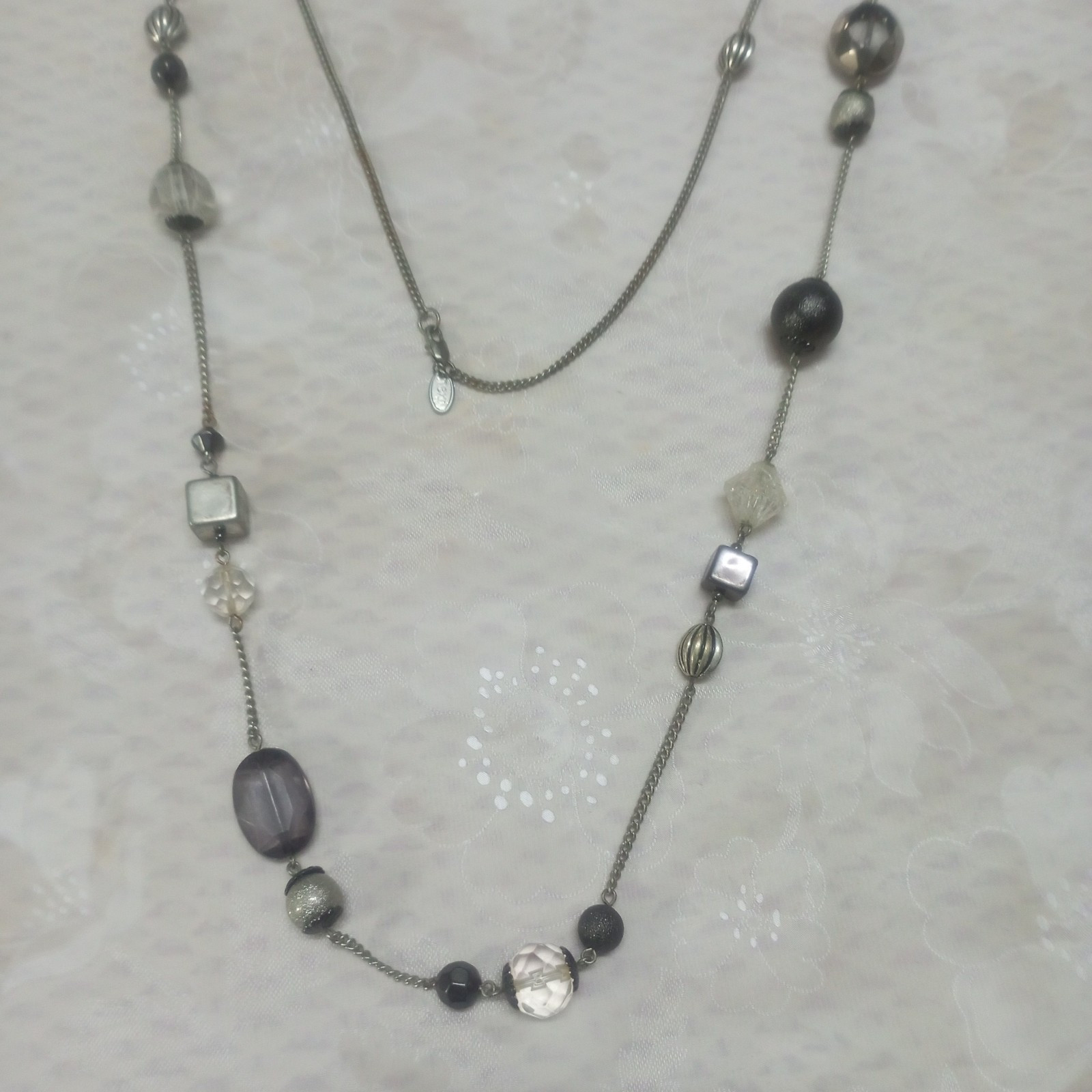 Next Long Silver Tone With White Silver Beaded Necklace Accessories Women