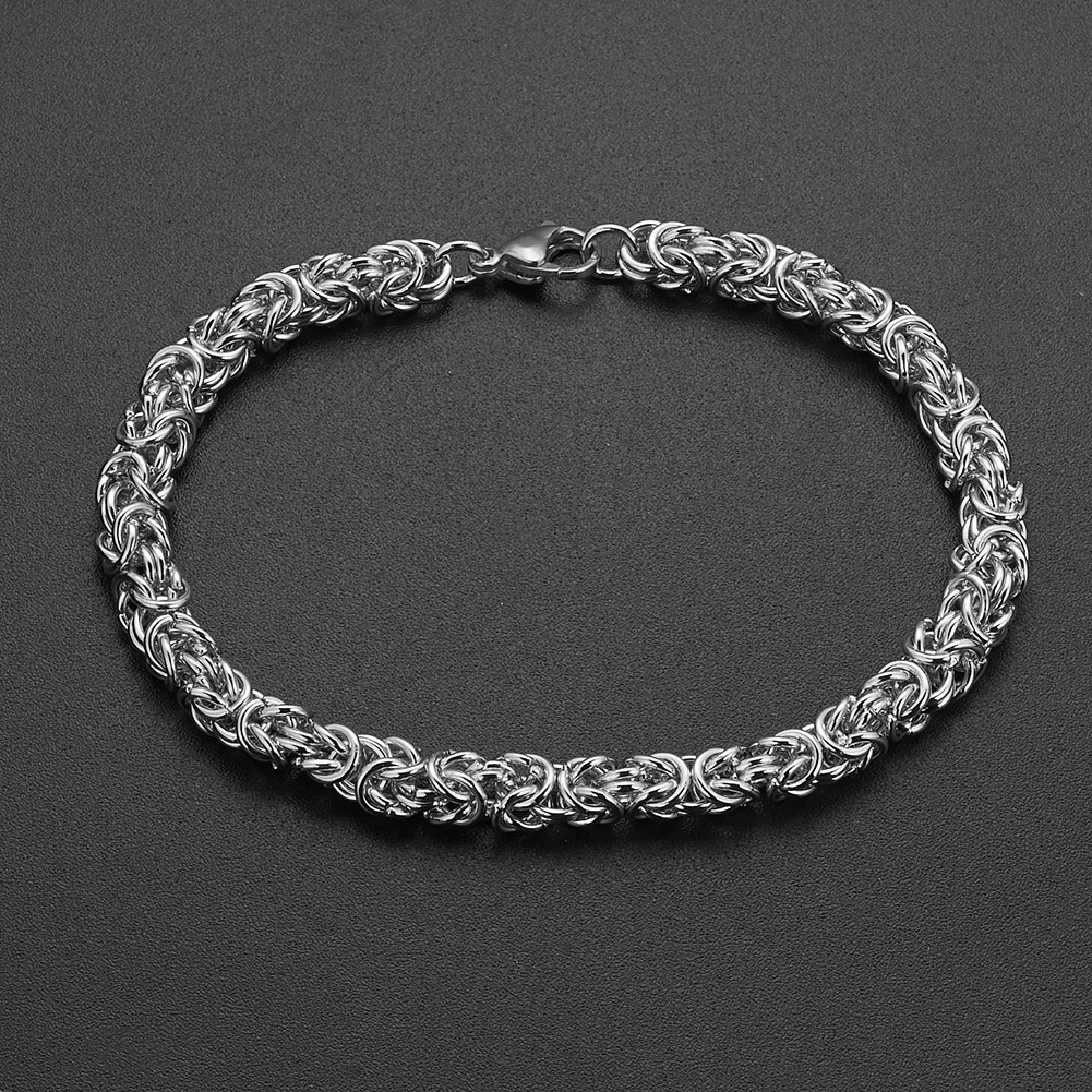 6/8/10mm Silver Stainless Steel Byzantine Link Chain Bracelet Women Men Jewelry