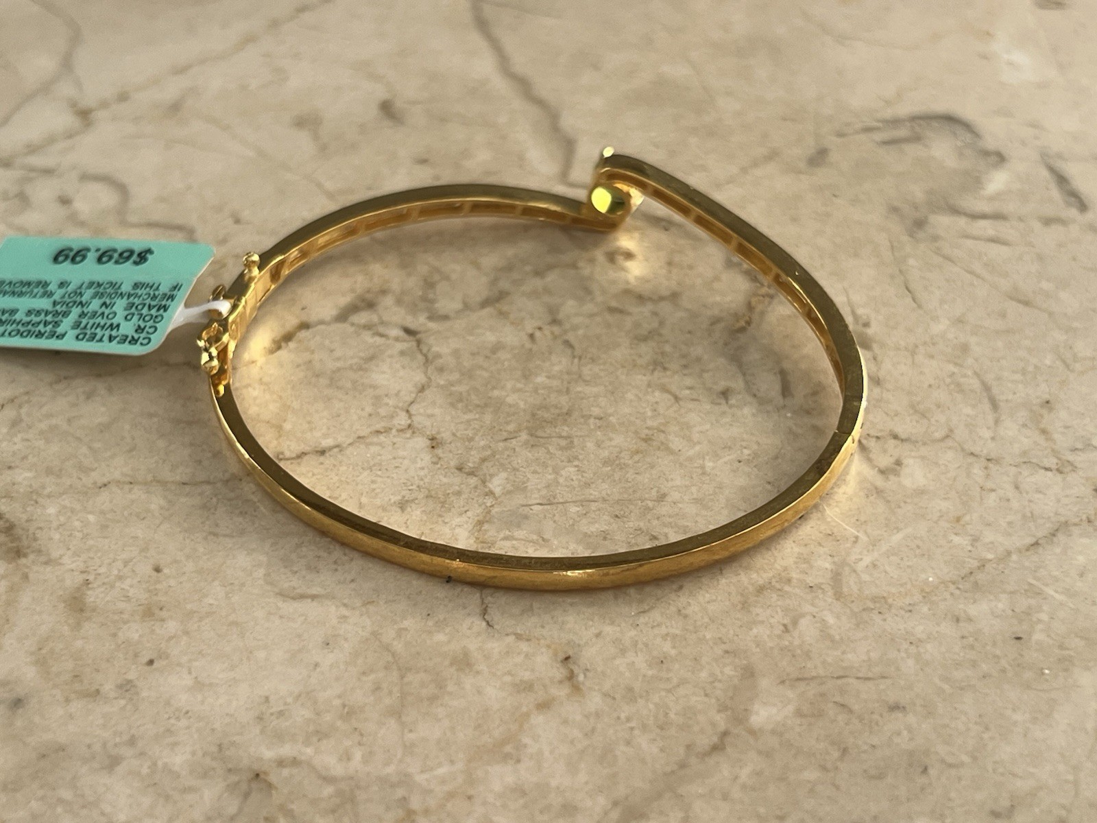 New w/ Tags BR KRN Created Peridot White Sapphire Gold on Brass Bangle Bracelet