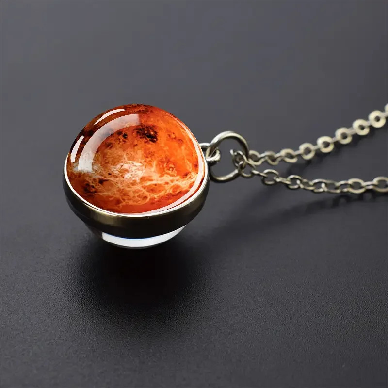 Double Sided Galaxy Planet Glass Ball Pendant Solar System Necklace