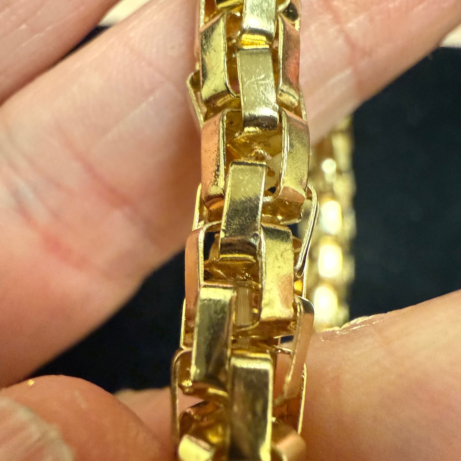 Gold Tone Chunky Box Chain Bracelet Polished Venetian Link Statement Jewelry