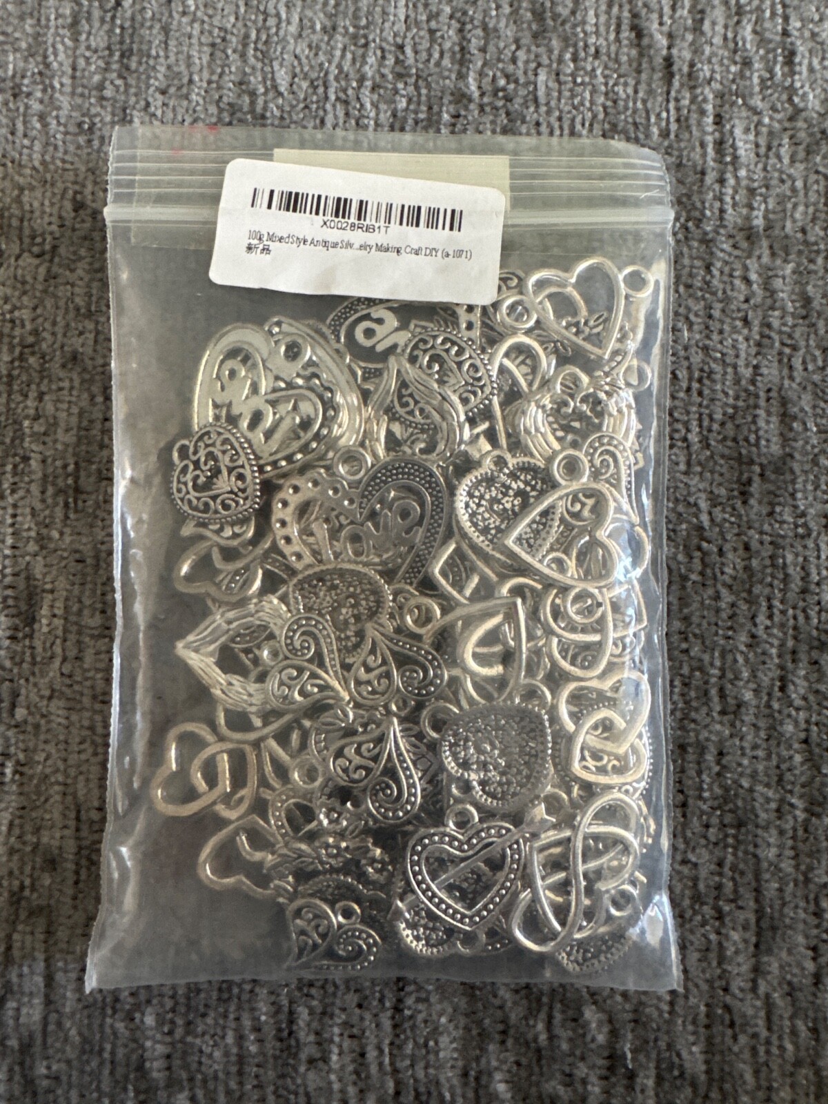 100g Mixed Style Hearts Antique Silver Jewelry for Crafts DIY