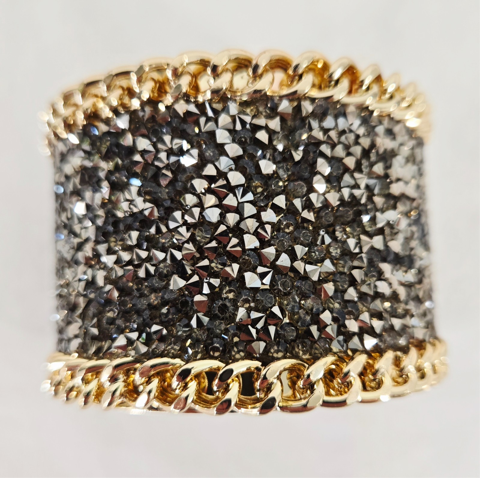 Lisa Kim Accessories Gold Tone and Gunmetal Pave Set Stones Cuff Bracelet, NEW