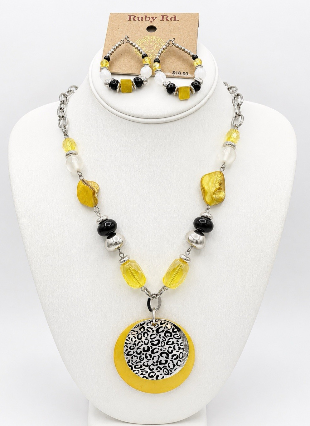 Ruby Rd. Pop Spots Yellow Mother Of Pearl Necklace Earrings Set