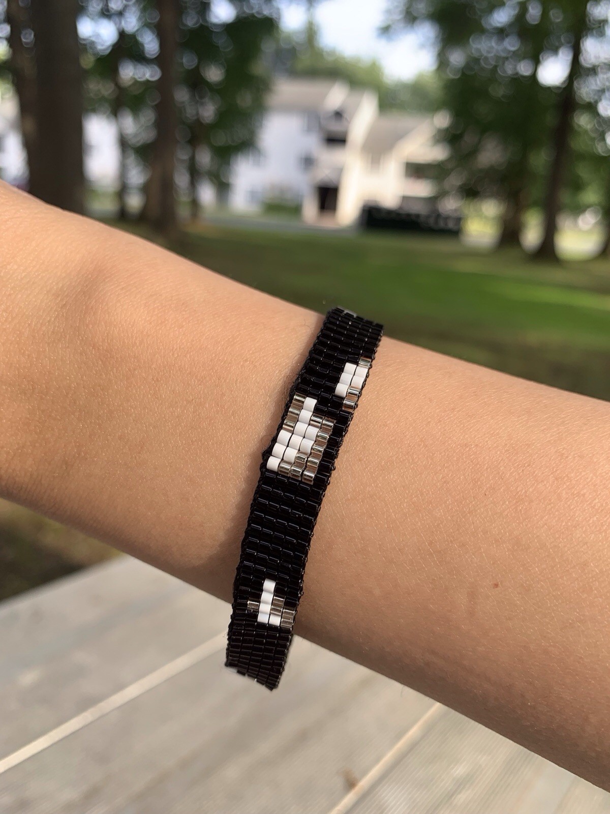 Black & Silver Rectangle Miyuki Beaded Bracelet | Lobster Clasp | Adjustable