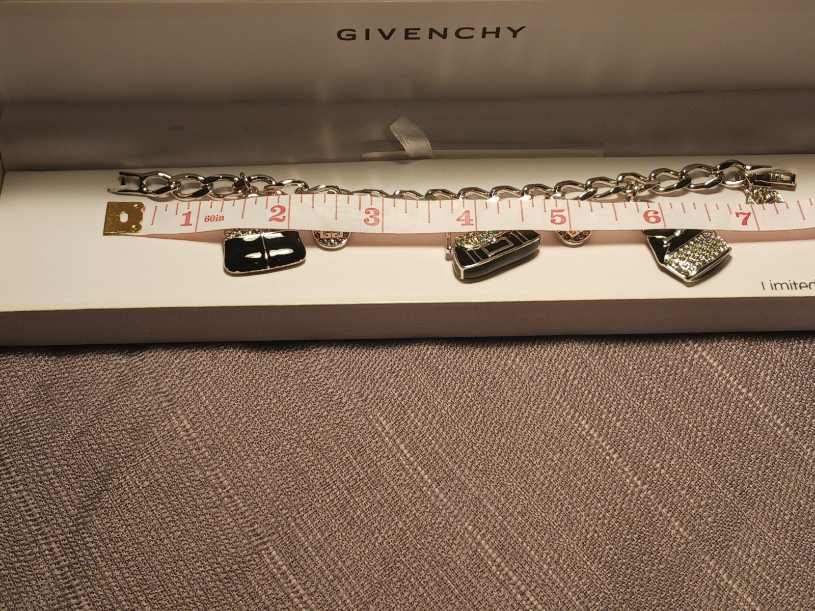 Givenchy Limited Edition Silver Tone Charm Bracelet Swarovski Crystals NEW