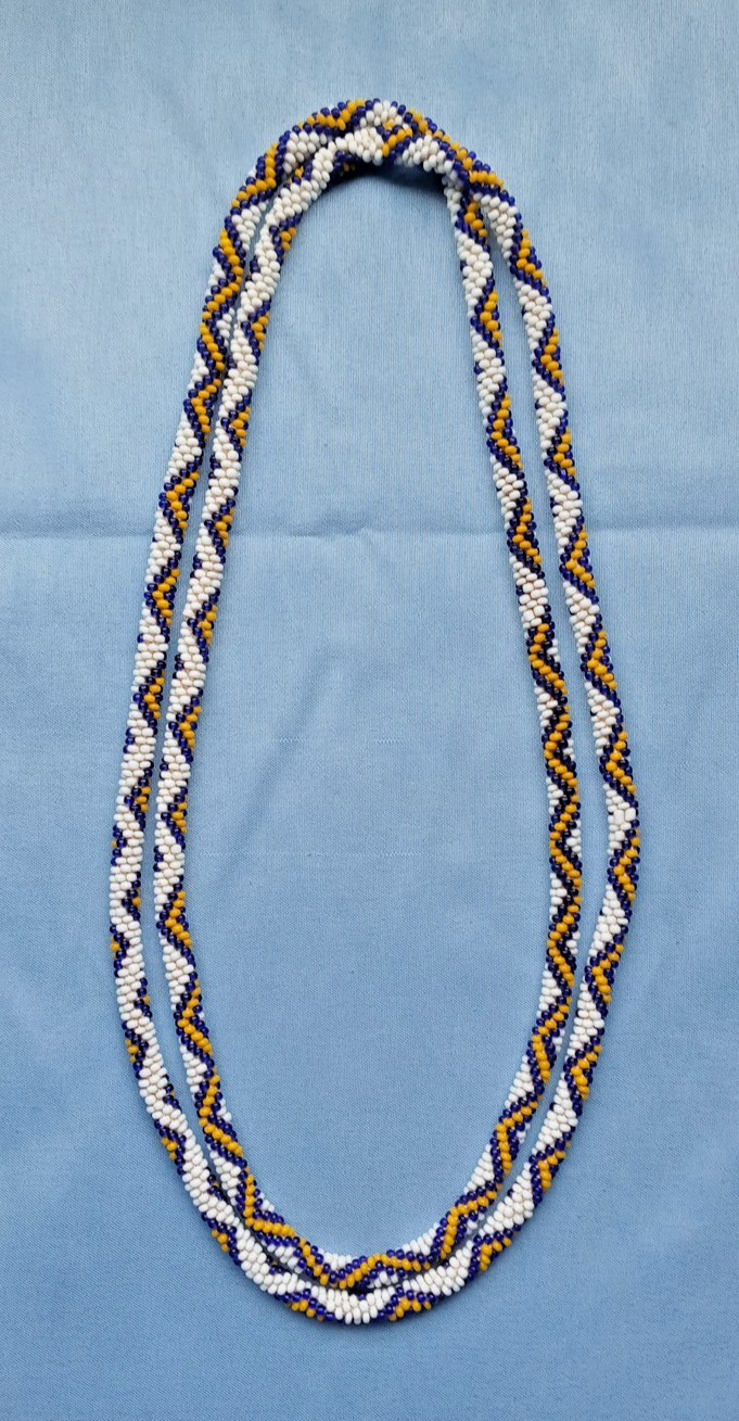 Glass ‘Seed’ Beads Crochet Rope Necklace 24 Inch Yellow Purple White