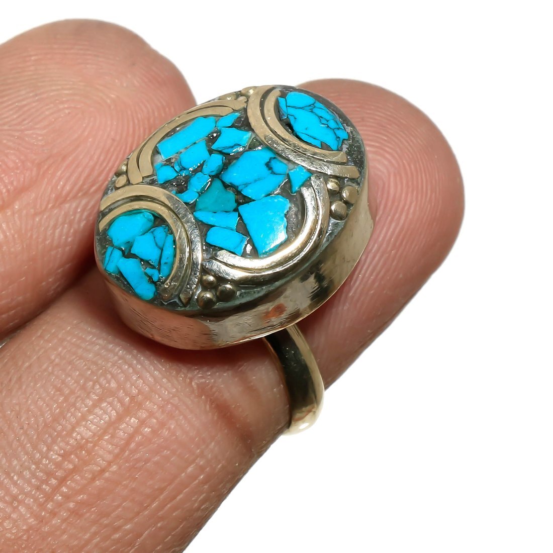 Turquoise Gemstone Adjustable Ring Tibetan Silver Antique Nepali Jewelry NR 3009