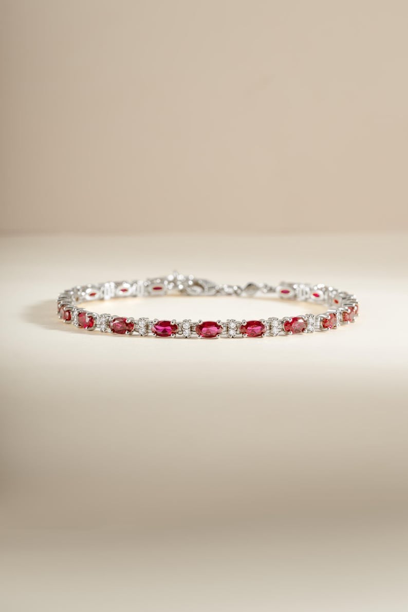 9Ct Marquise Simulated Ruby Minimalist Tennis Bracelet 14K Yellow Gold Plated