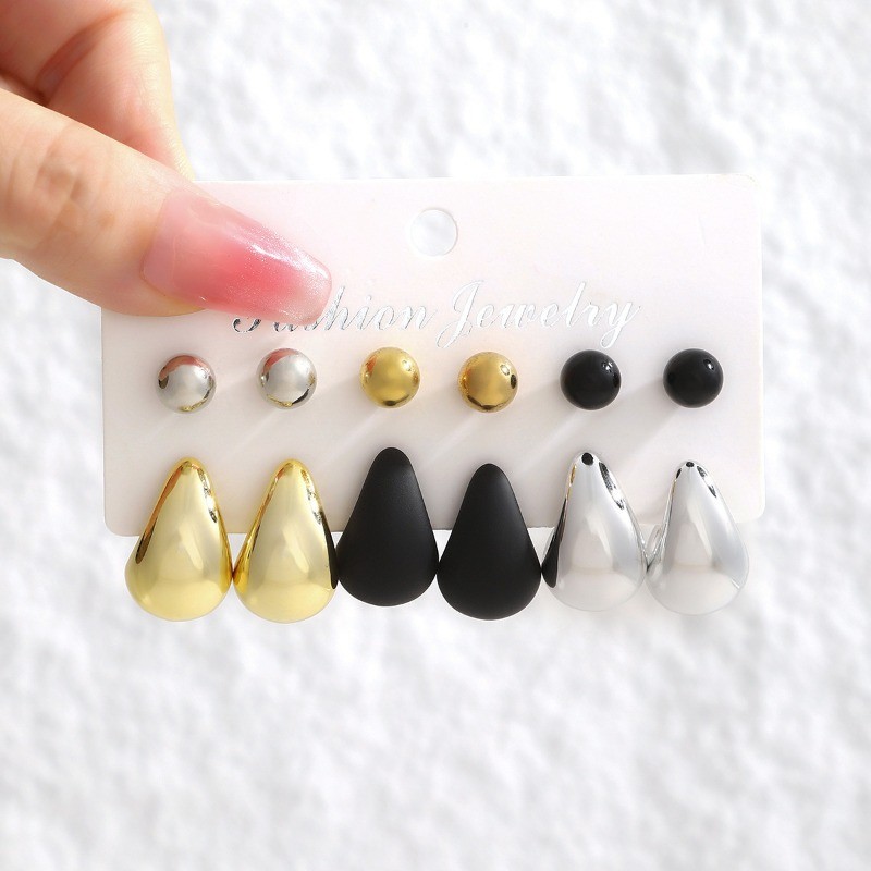 Women’s Three Color Teardrop Ear Studs Set Fashion Simplie CCB Plastic Earrings