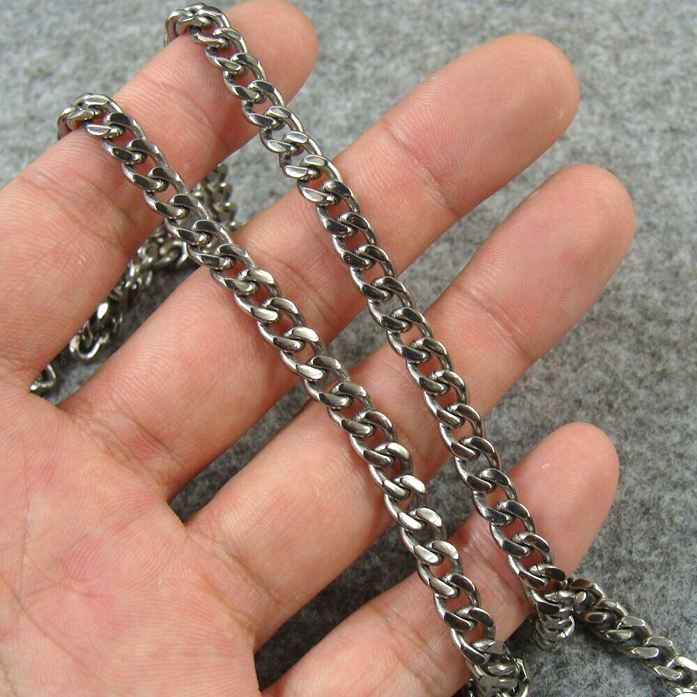 Pure Titanium 5.5mm Wide Curb Chain Anti-allergy Necklace, Length 25.59″