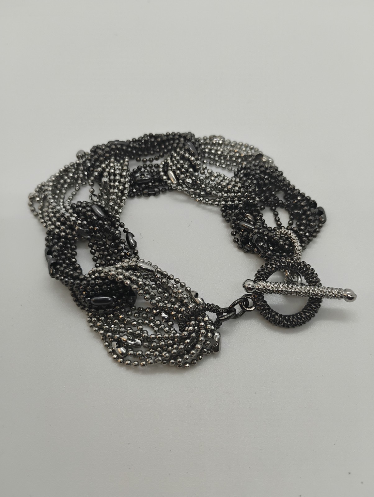 Punk Rock Gothic Biker Style Two Tone Multi Link Bead Chain Statement Bracelet