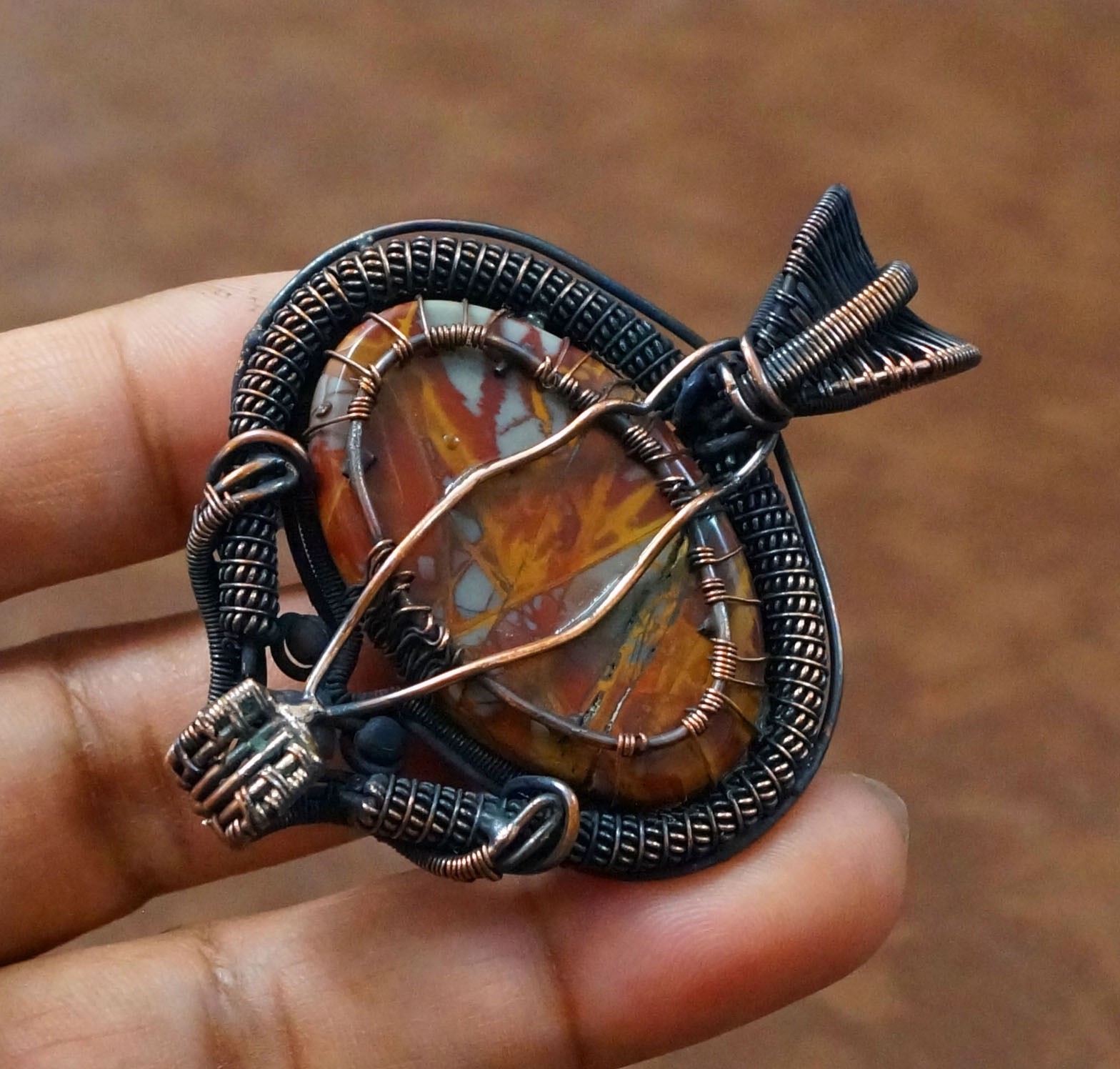 Brown Noreena Jasper Tree of life Copper Wire Pendant Handmade Jewelry (-PD62
