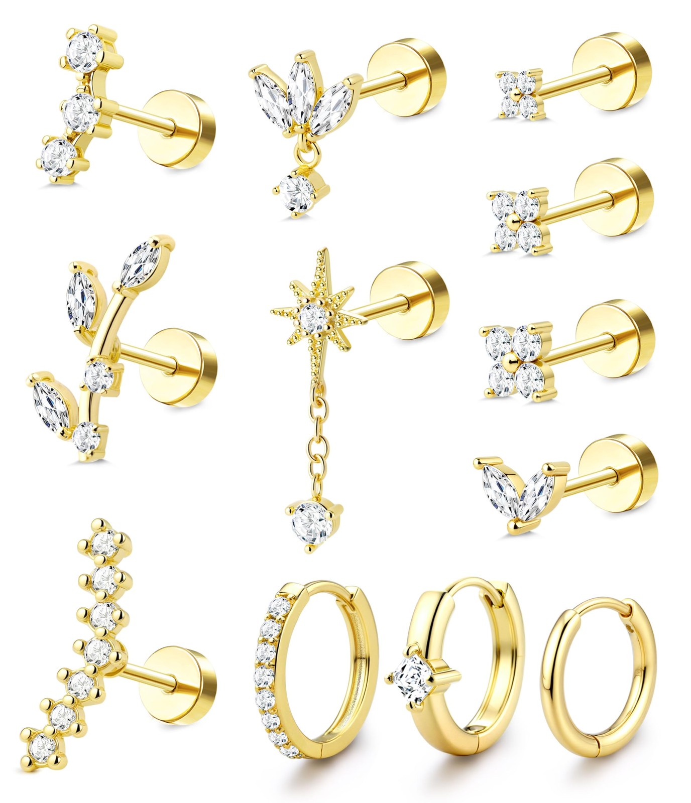 ORAZIO 16 Gauge Cartilage Earrings for Women 10 millimeters, 14K Gold Plated