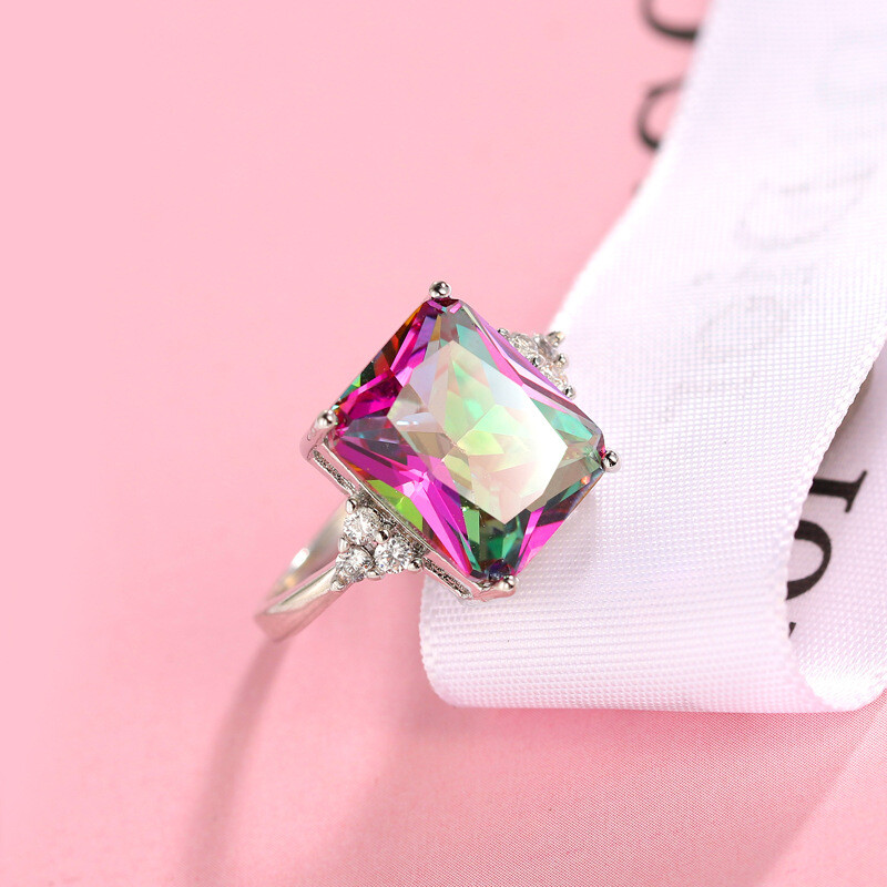 Xmas Multi Natural Amethyst Mystic Topaz AAA Zircone Platinum Plated Ring 7 8 9