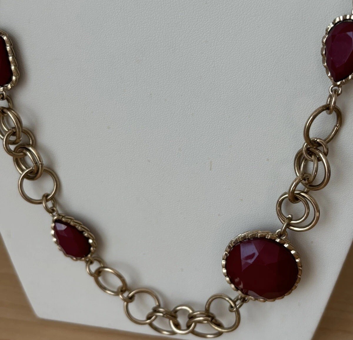 Red Cabochon Stations Necklace/ Xtra Long- Measures 32 In Total Length