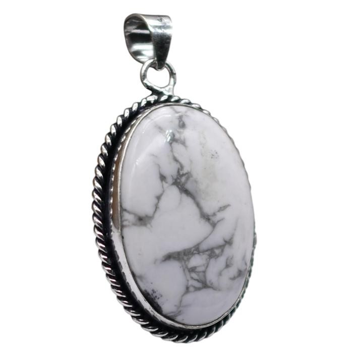 Howlite Natural Gemstone Antique Silver Plated Pendant 2″ J 1627