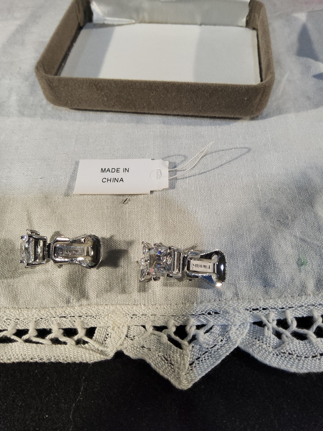 Nolan Miller Everlasting Flower Crystal Rhinestone Clip On Earrings Silver Tone