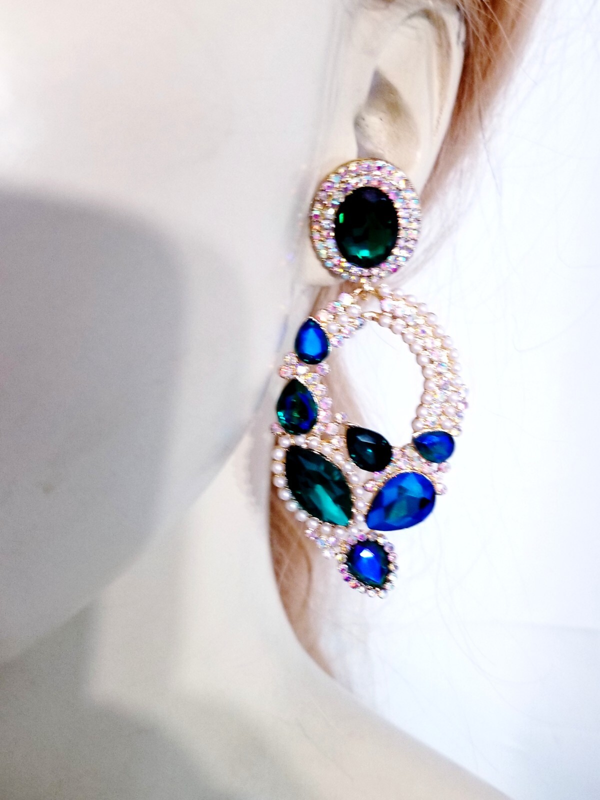 Chandelier Rhinestone Crystal Pageant Bridal Earrings Blue Drop Dangle 3.2 Inch
