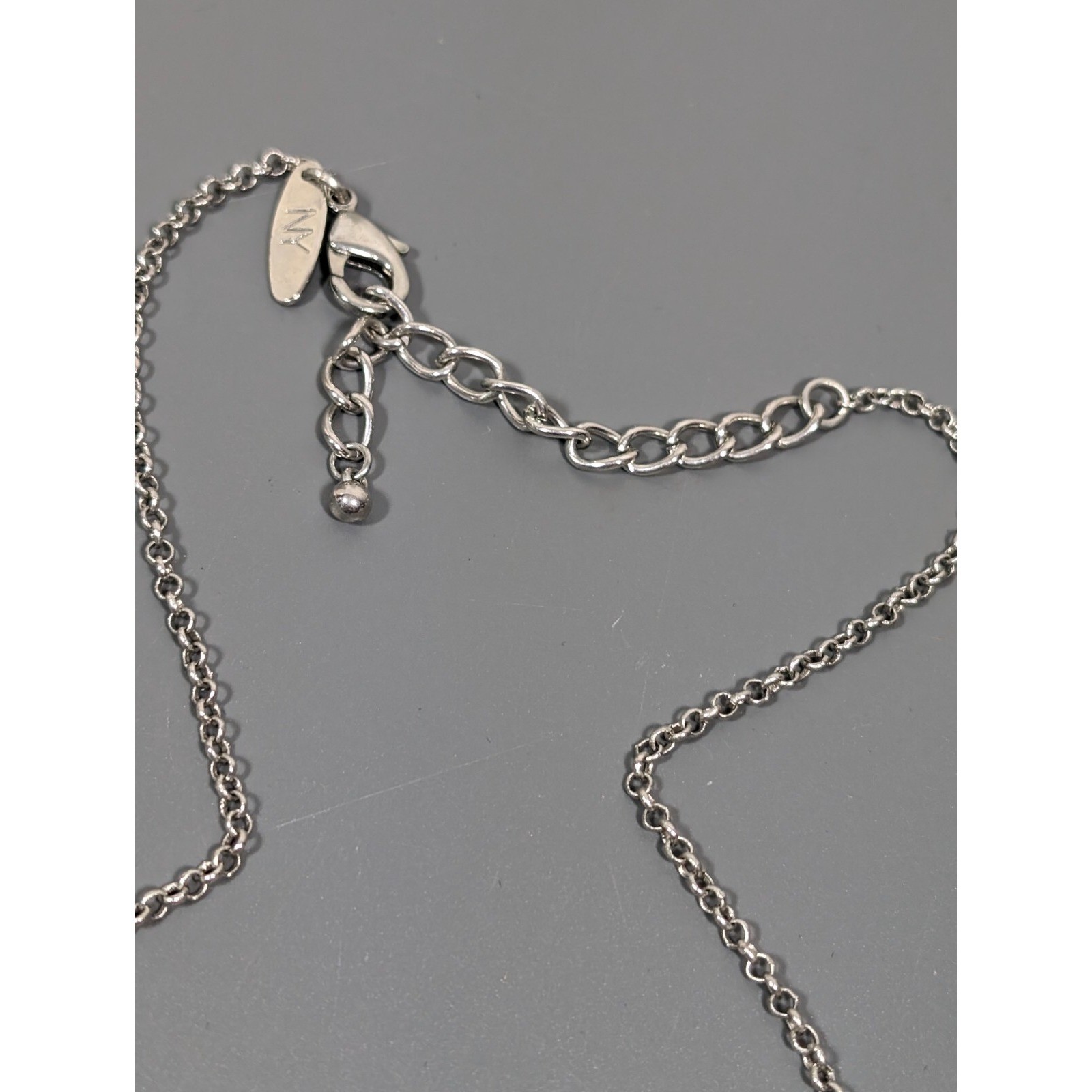 NYC Orange Cabochon Rectangle Charm Statement Necklace Silver Tone 21 in