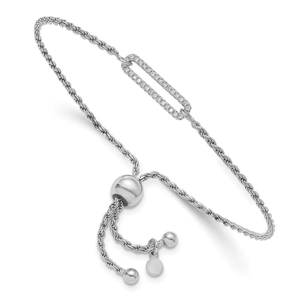 Sterling Silver RH-Plated Polished CZ Adjustable Bracelet