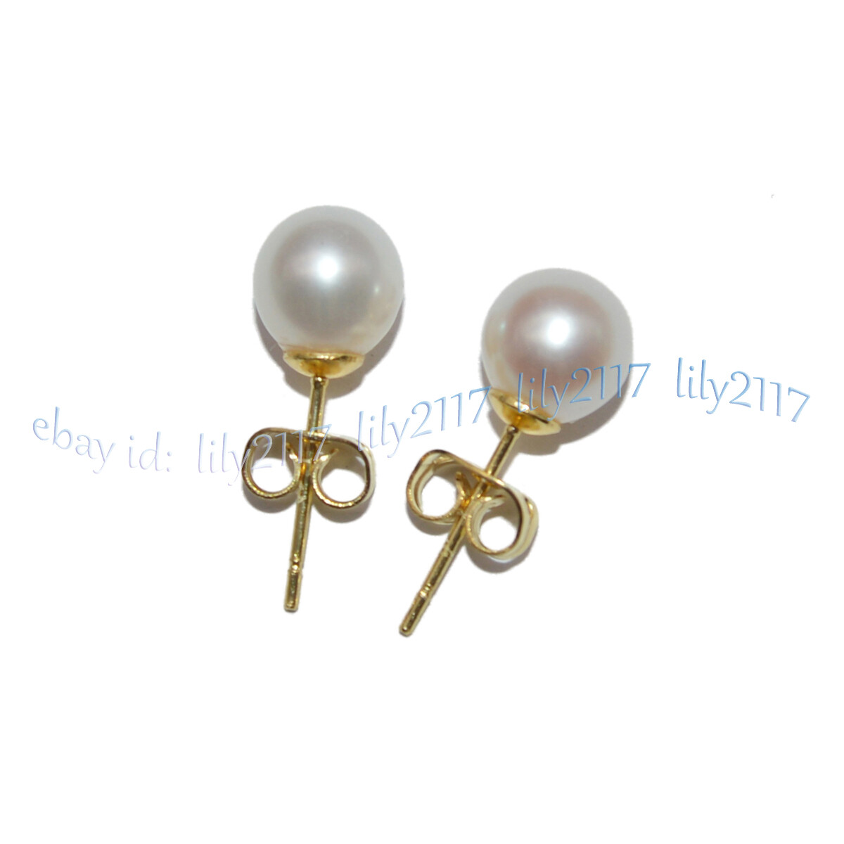 Perfect AAAA Natural White Akoya Pearl 14K Gold Stud Earrings 7-7.5mm 7.5-8mm