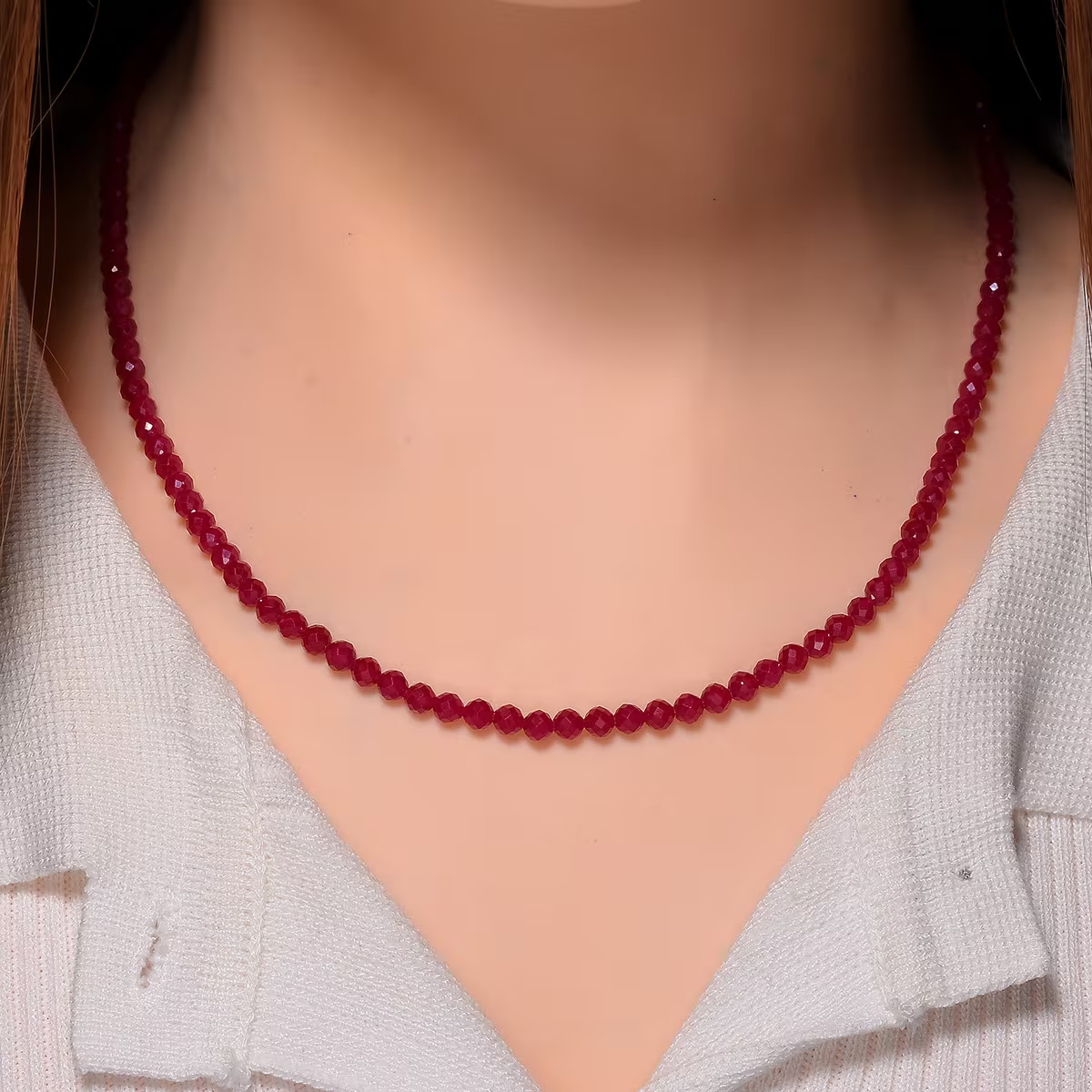 Natural Pinkish-Red Ruby Choker Tiny Beads Healing Energy Women Dainty Necklace