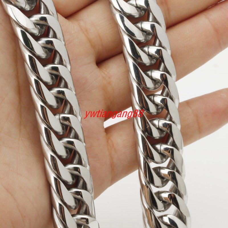 16/20mm 8″-40″ Silver/Gold 316L Stainless Steel Men Chain Curb Necklace Bracelet