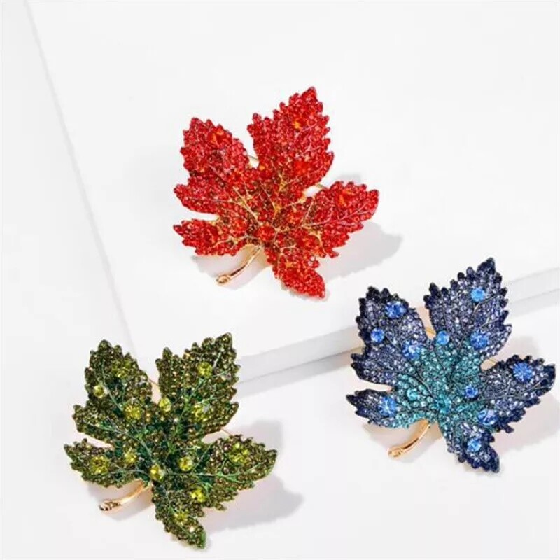 1/2/3/4xVintage Maple Leaf Crystal Corsage Brooch Pin Badge Lapel Women Jewelry