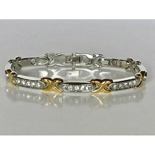 Women Magnetic Bracelet CRYSTAL BARS & Gold Plated Hugs 💝Nice Gift Beautiful #
