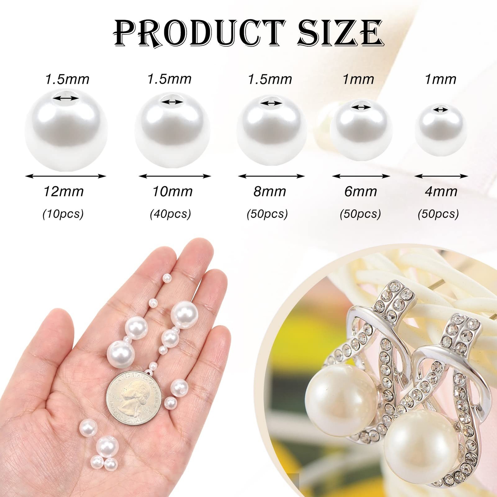 TOAOB 200pcs Pearl Beads for Jewelry Making 4mm to 12mm White Loose Pearls Cr…