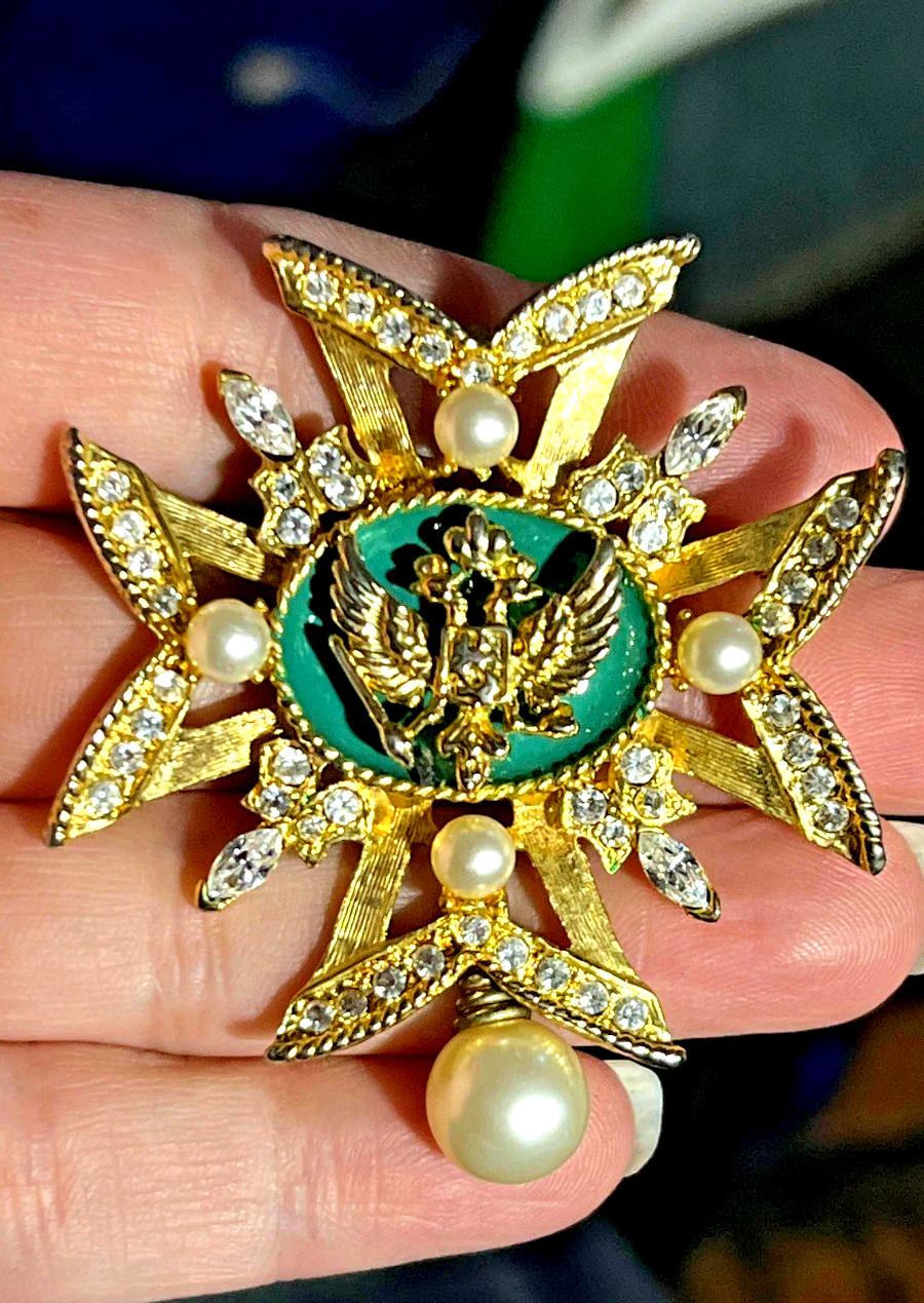 Rare “SIGNED” Russian Imperial Eagle Nicholas & Alexandra Volunteer Cross Brooch