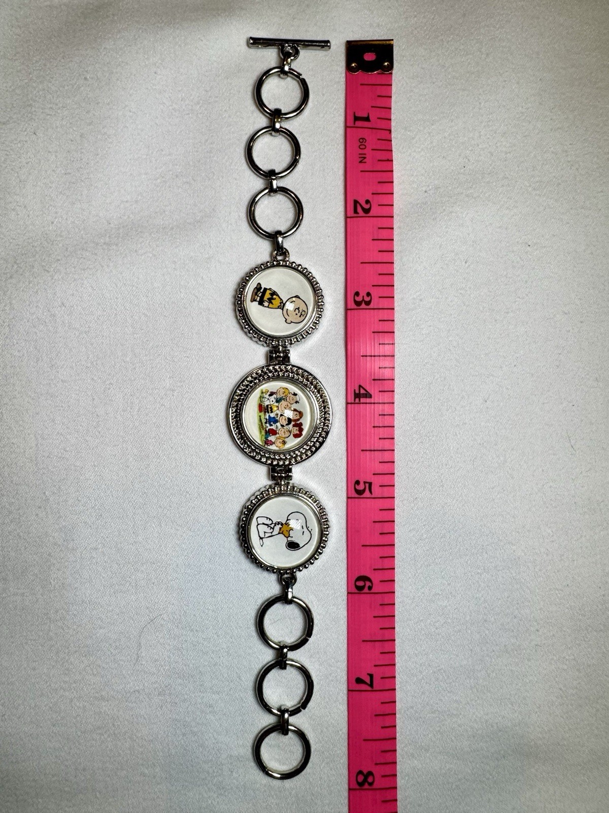 Peanuts Gang Snoopy Woodstock Charlie Brown Lucy Peppermint Silver Tone Bracelet