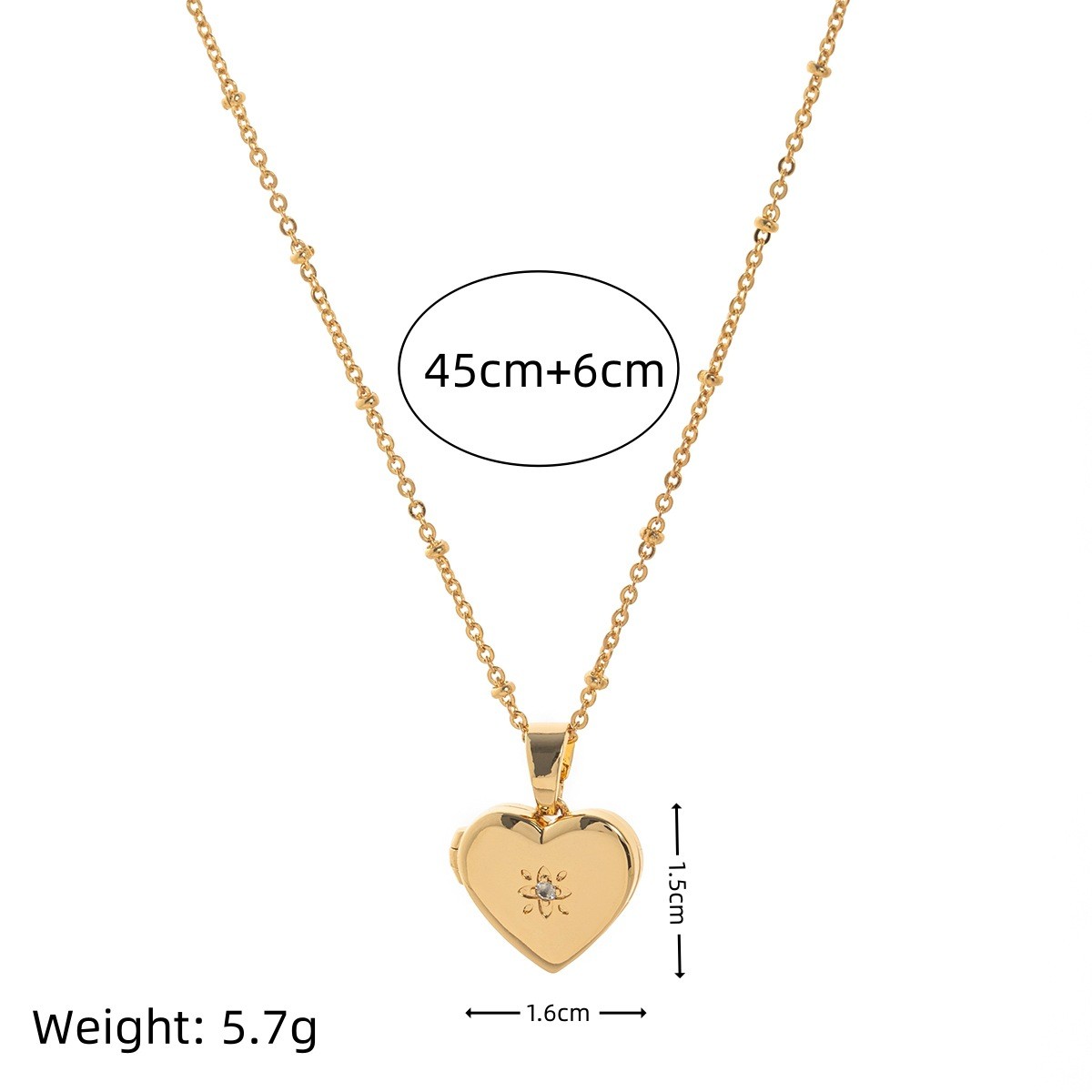 Necklace plated Ins simple zircon love open and close oval album