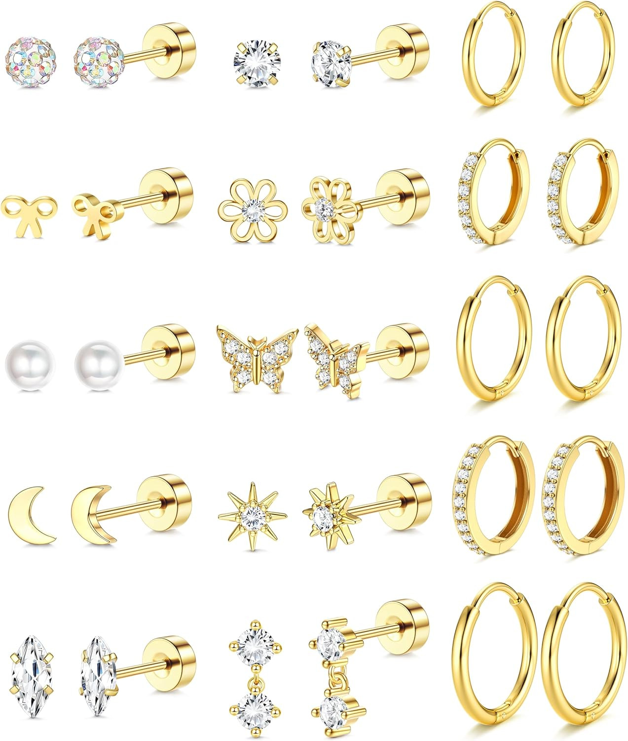 14K Gold Plated Flat Back Earrings – Hypoallergenic Surgical Stainless Steel Stu