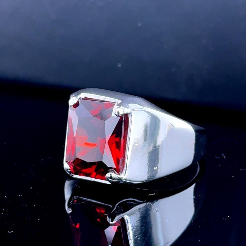 Red Garnet Ring 925 Sterling Silver Ring Mens Signet Ring Gift For Boyfriend