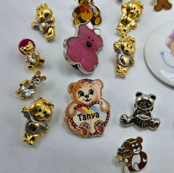 Lot of 31 Teddy Bear Lapel Pins Earrings Muffy Ceramic Enamel Cloisonne Children