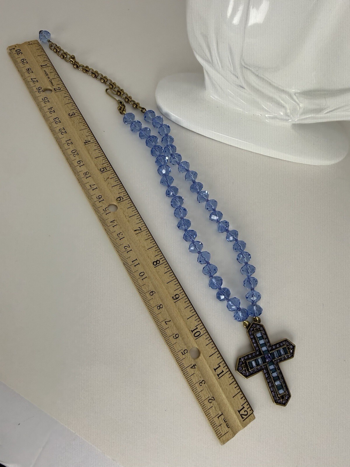 Heidi Daus Blue Purple Crystal Beaded Cross Pendant Necklace